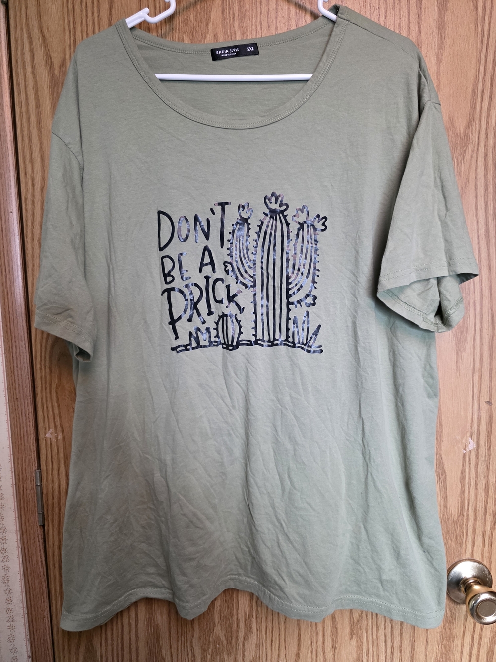 SHEIN Olive Green Short-Sleeve Tee with Cactus Graphic